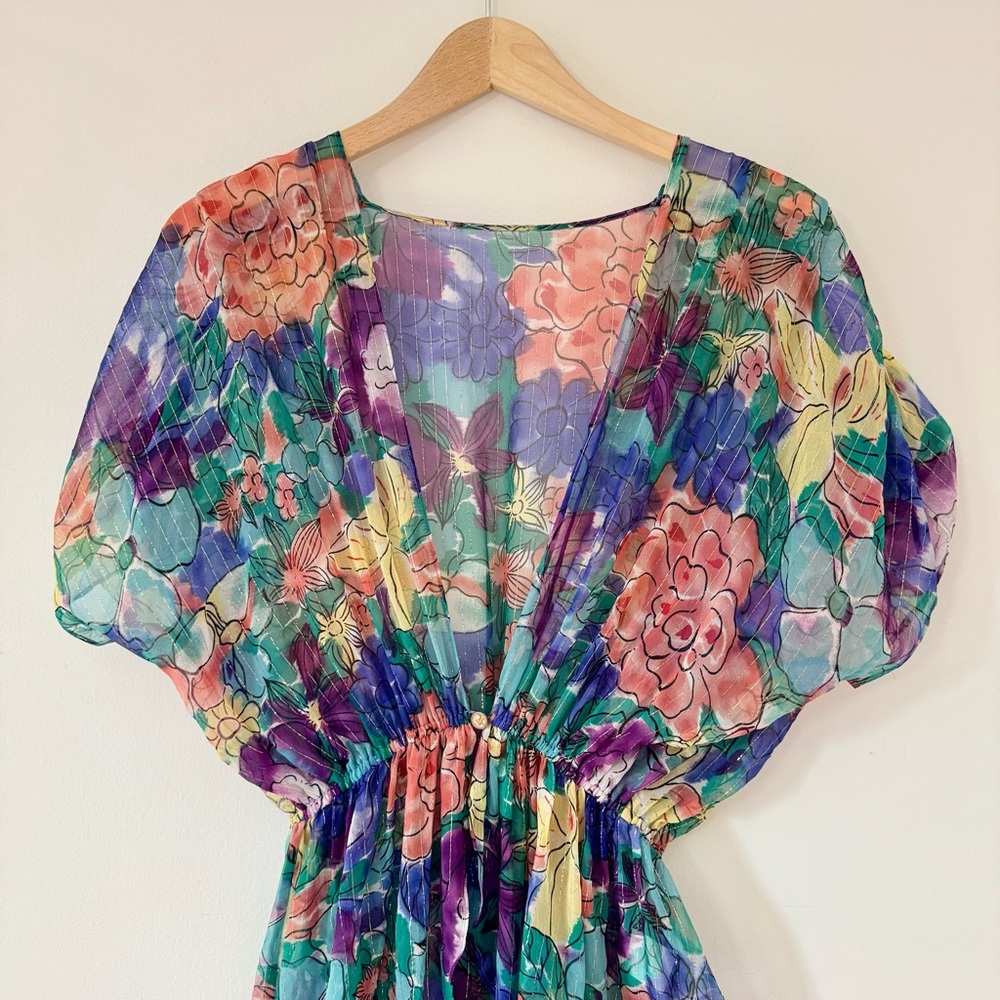 Anthropologie What Goes Around Comes Around 100% Silk Sheer Floral Blouse Size S - Picture 4 of 12